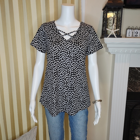 Kim Rogers Tops - KIM ROGERS POLKA DOT TUNIC, BLACK/WHITE S